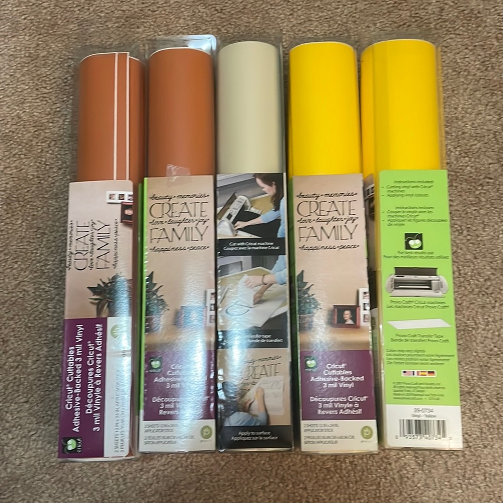 Set of five Cricut cut tables adhesive backed vinyl  2 sheets per tube